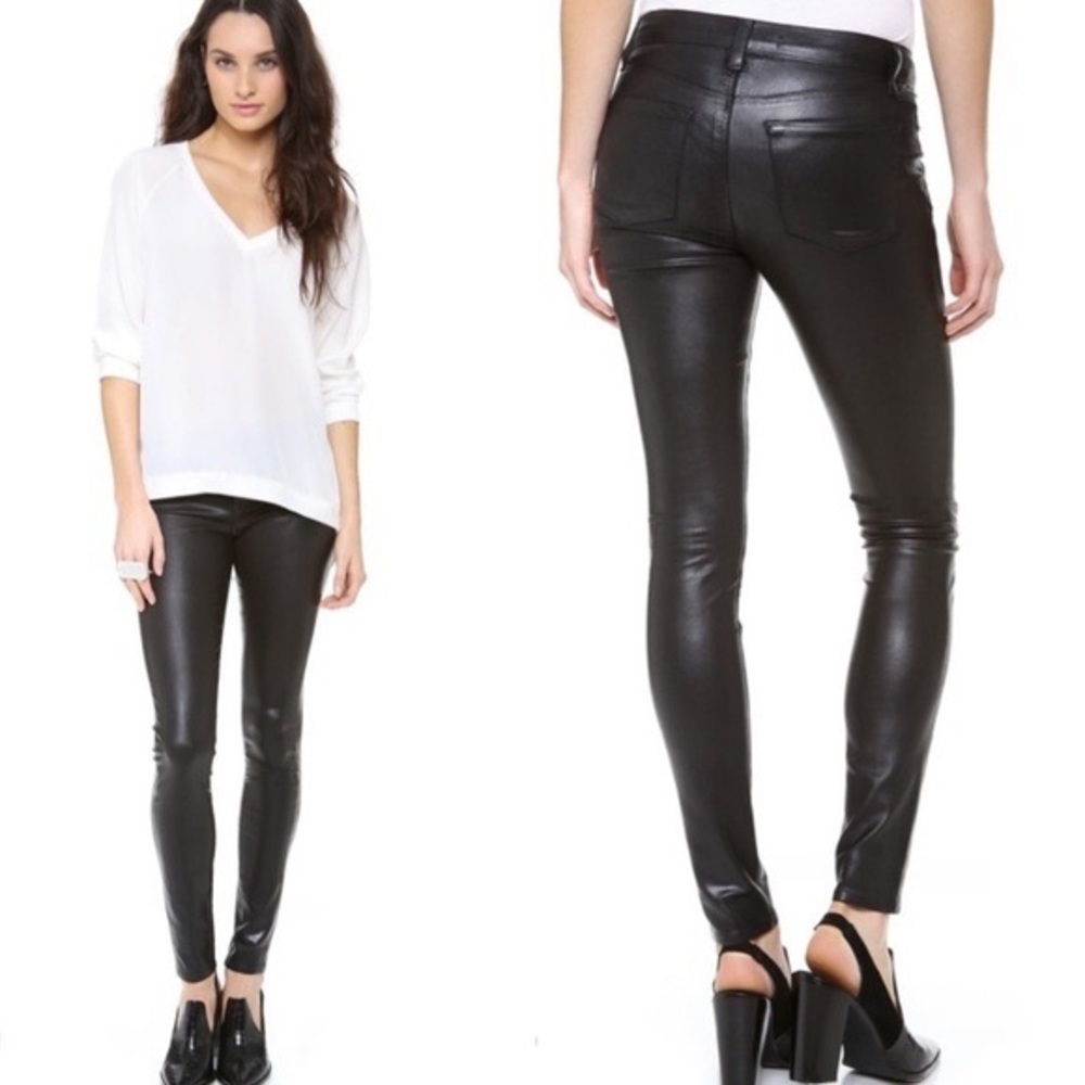 NWT J Brand Coated Super Skinny Faux Leather Jeans Black, size 26